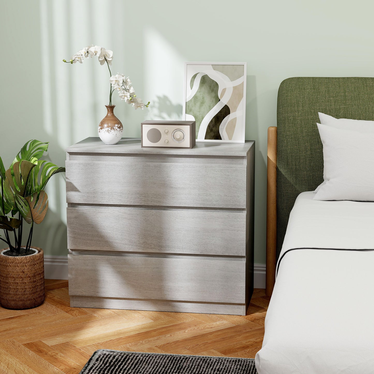 Serene Wooden Grey Wood Effect 3 Drawer Storage Chest