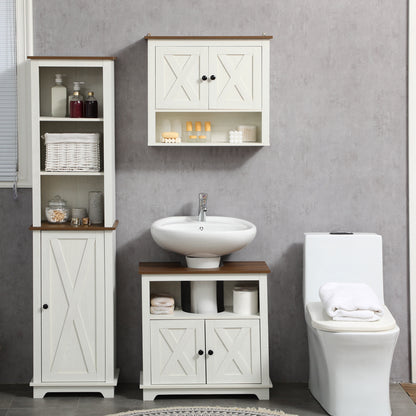 Venole Vara White Under Sink Vanity Storage Cabinet With Double Doors And Internal Shelving 60x30x60cm