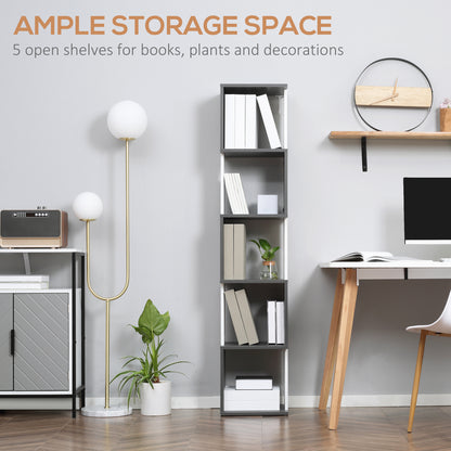 Lale Wood White And Dark Grey 5 Tier Freestanding Bookcase