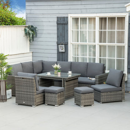 Rokane Rattan Grey 10 Seater Garden Sofa Set With Extending Dining Table