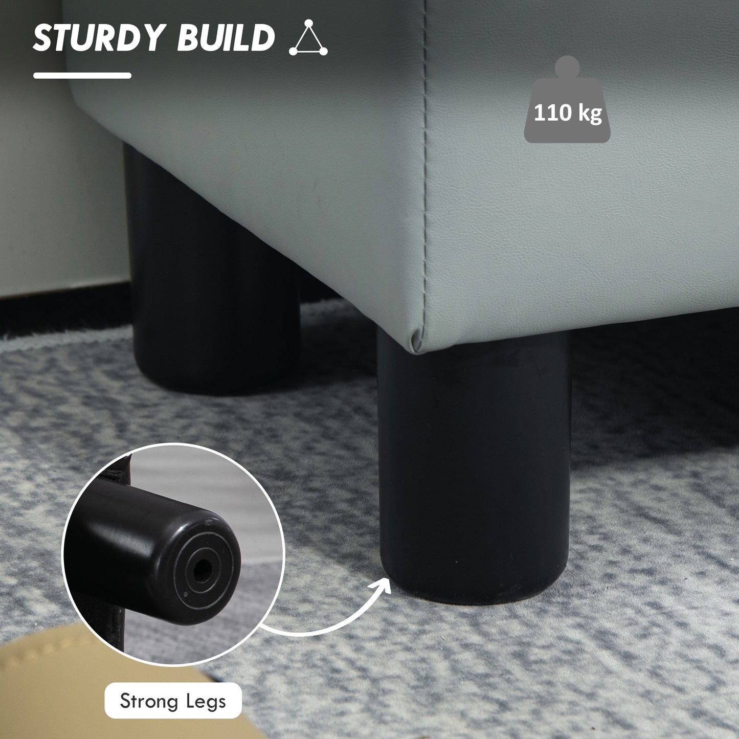 Relata Faux Leather Grey Cube Footstool With Black Legs