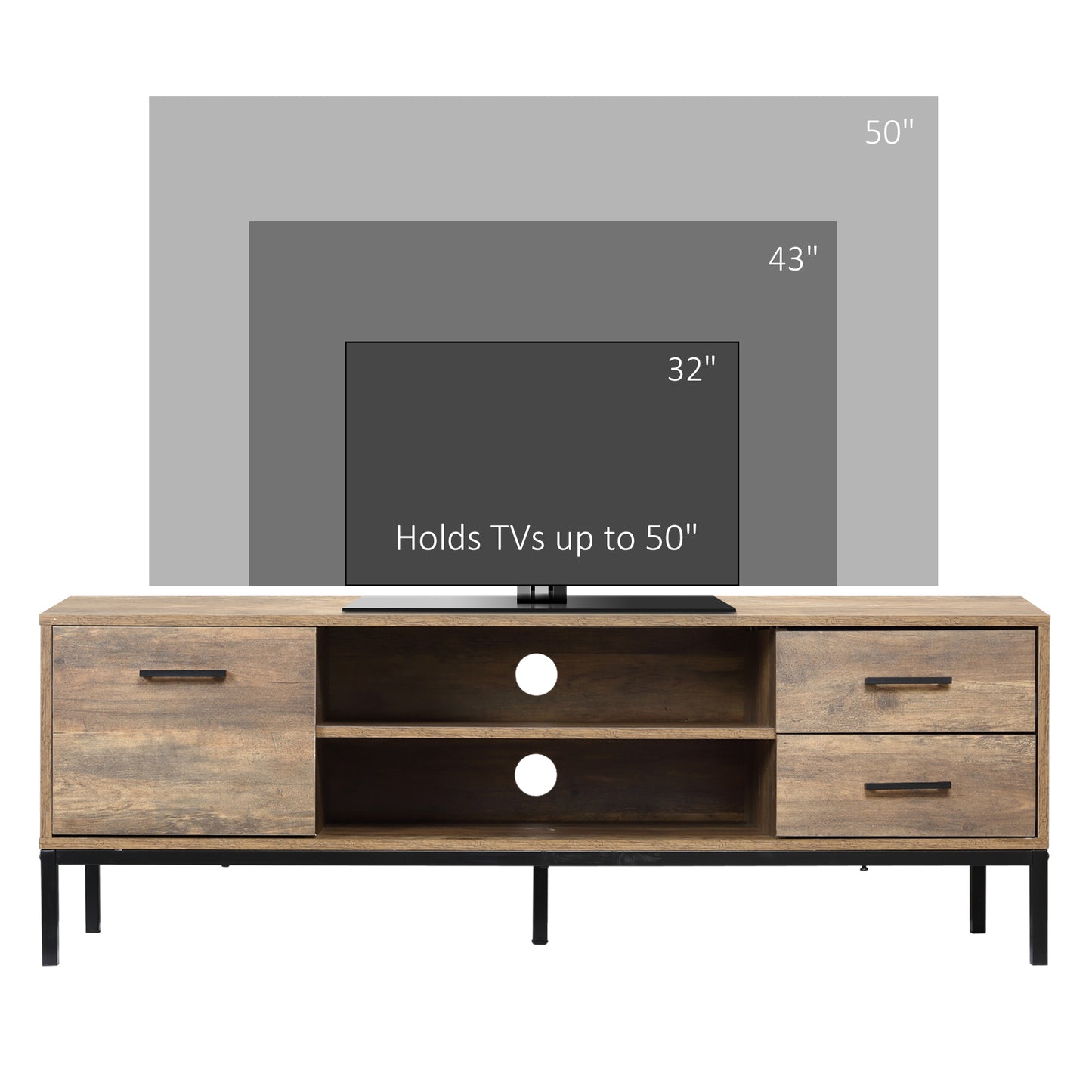 Sodori 132cm Metal And Wood Brown And Black Industrial TV Stand 2 Drawers 1 Door