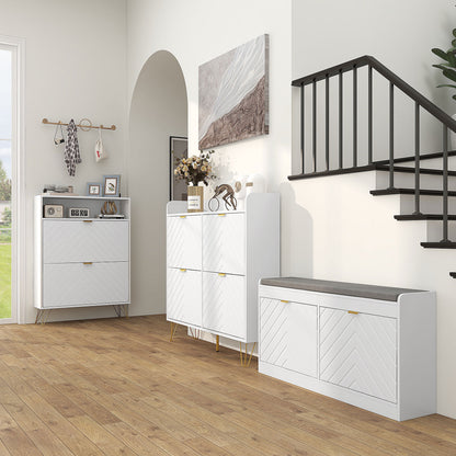 Notafa Wooden White Chevron Cabinet With Gold Accents For 12 Pairs