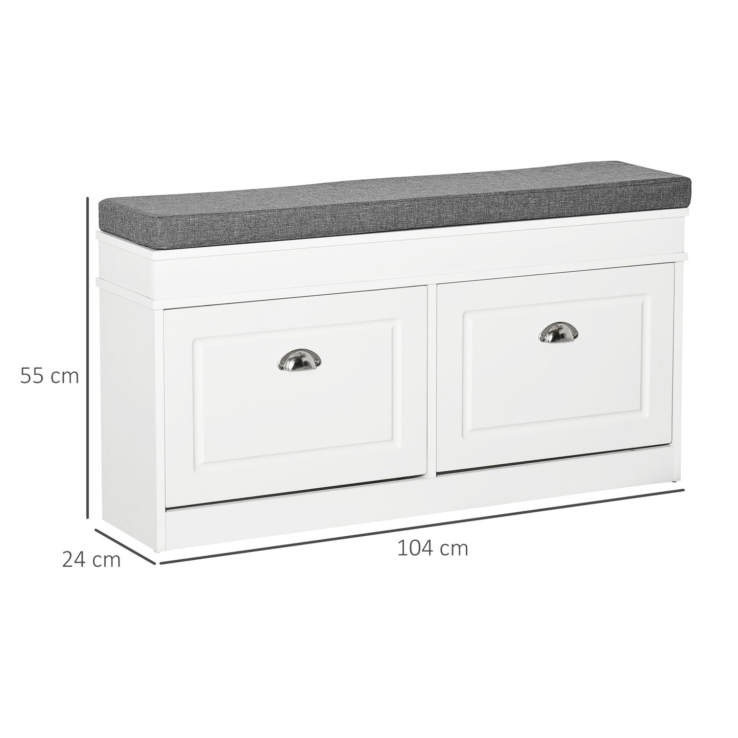 Nedola Wooden White Shoe Storage Bench With Cushioned Seat 2 Flip Drawers