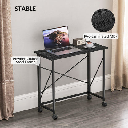 Ziyozi 80cm Metal and Wood Black Folding Desk On Lockable Wheels