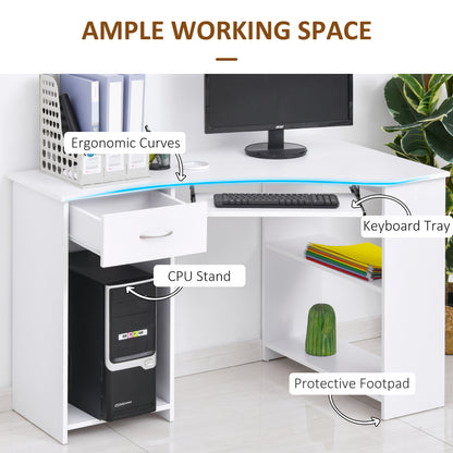 Bavise 120cm Wooden White L Shaped Corner Desk With Keyboard Tray Drawers