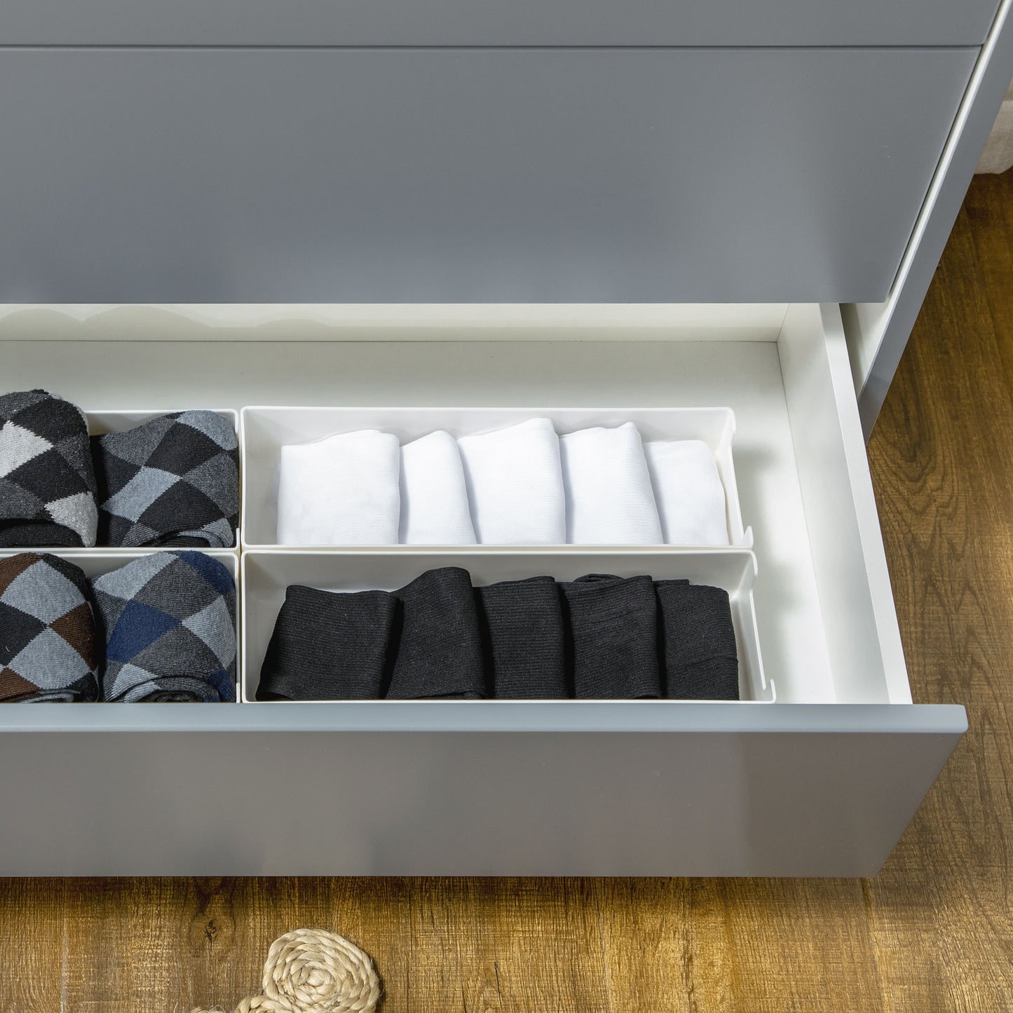 Thako Wood Grey 3 Drawer Chest With Natural Wood Angled Legs