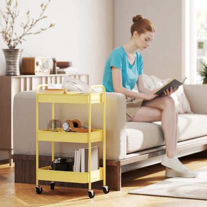 Firi Metal Yellow 3 Tier Steel Storage Trolley With Wheels