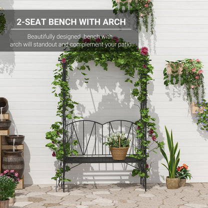 Sovemo Metal Black 2 Seater Garden Bench With Arch Back For Climbing Plants