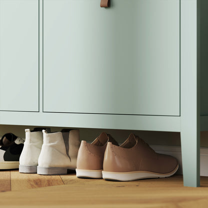 Margarita Wooden Mint Green 4 Drawer Shoe Cabinet Faux Leather Handles