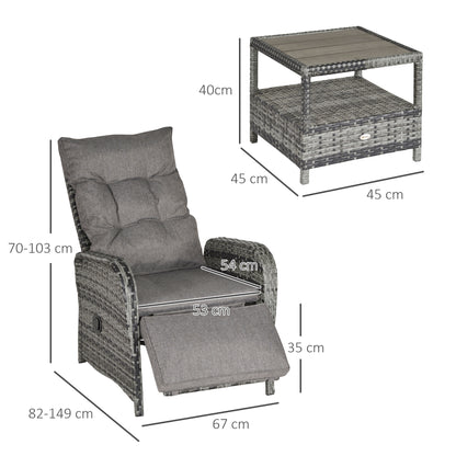 Nodika Rattan Grey 2 Seater Outdoor Bistro Set with Reclining Armchairs and Table