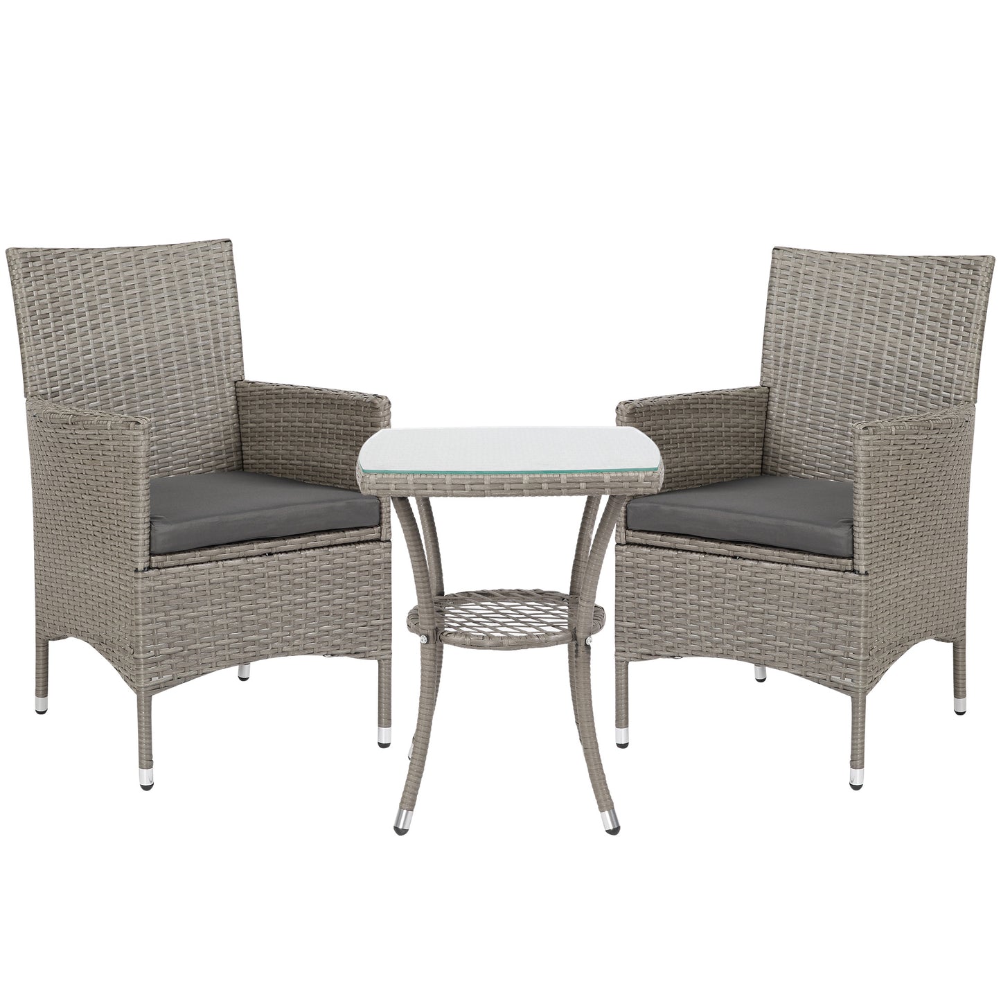 Ranoyo Ziba Grey Rattan 3 Piece Garden Bistro Set With 2 Tier Coffee Table