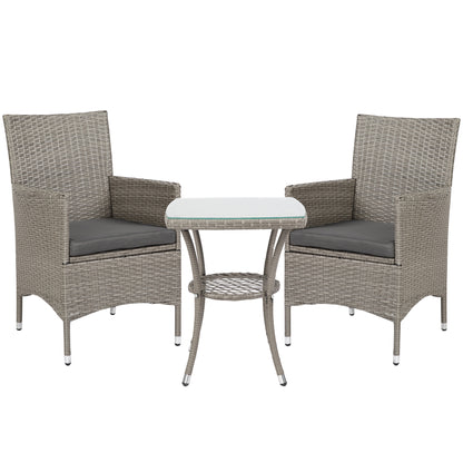 Ranoyo Ziba Grey Rattan 3 Piece Garden Bistro Set With 2 Tier Coffee Table