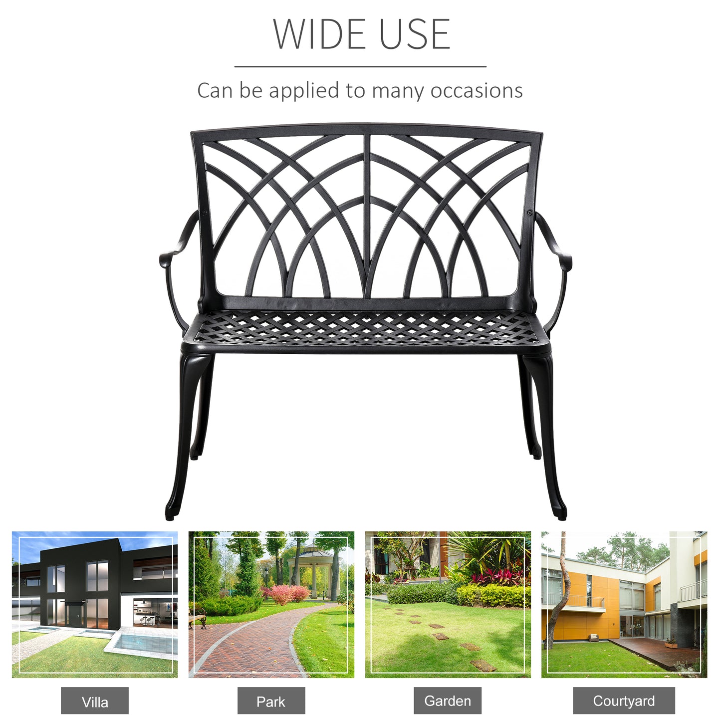 Elsu 2 Seater Outdoor Garden Bench Black Cast Aluminium Antique Finish