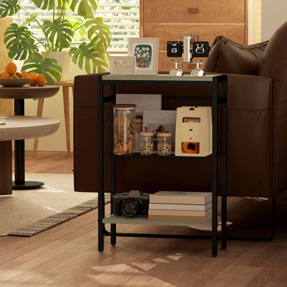 Dimali Black Metal And Grey Wooden Industrial 3 Shelf Side Table