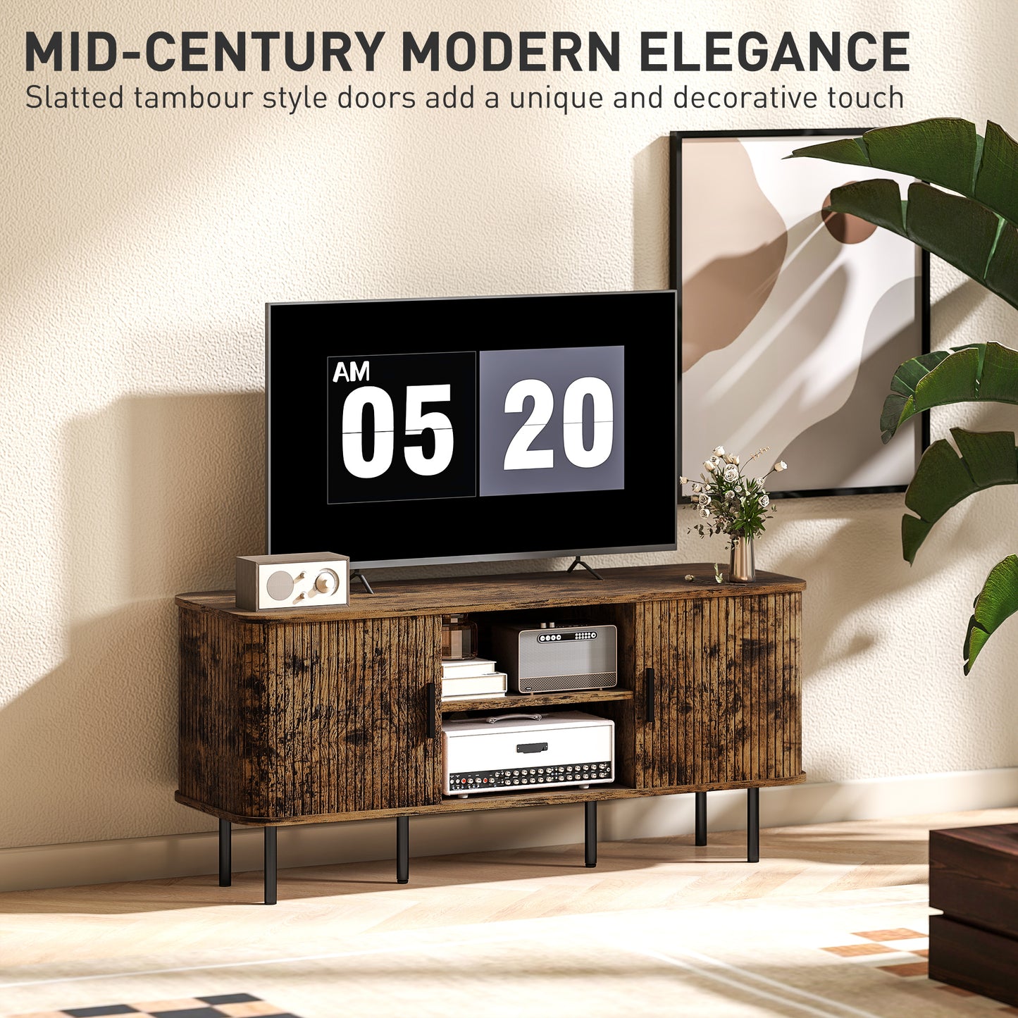 Avaniva 120cm Rustic Brown TV Console With Sliding Doors and Shelf For Screens Up To 55 Inches