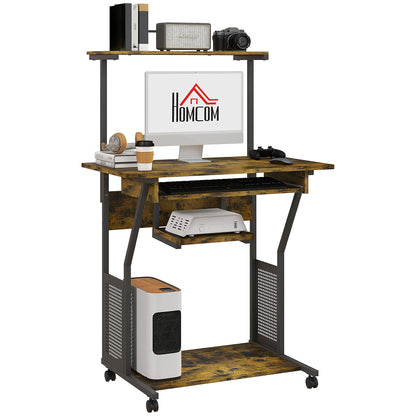 Nisuke 80cm Brown And Black Work Home Office Desk With Sliding Keyboard Tray And Storage