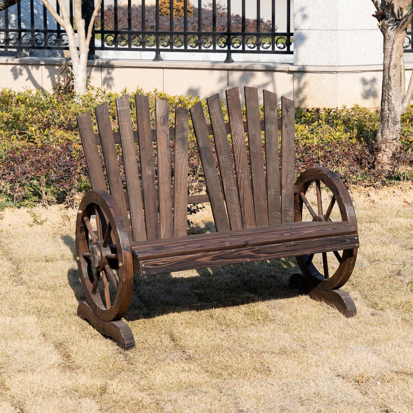 Basetti Fir Wood Slatted Natural Love Seat With Wheel Style Armrests