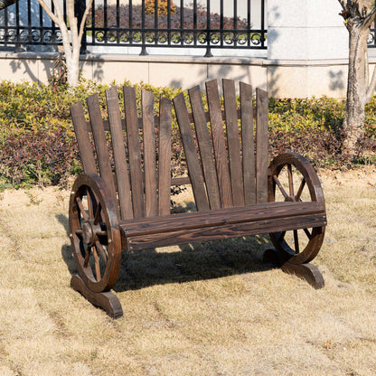 Basetti Fir Wood Slatted Natural Love Seat With Wheel Style Armrests