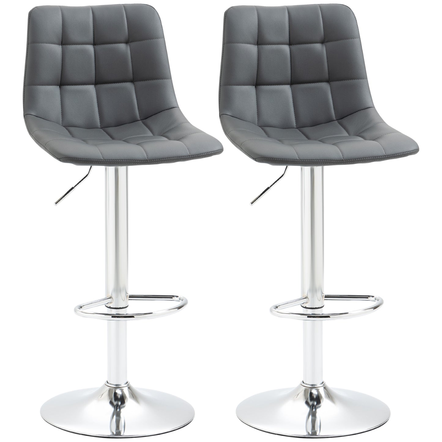 Vivivi Set Of 2 Grey Tufted Faux Leather Swivel Bar Stools With Back Support