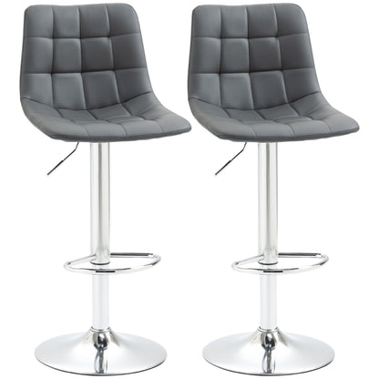 Vivivi Set Of 2 Grey Tufted Faux Leather Swivel Bar Stools With Back Support
