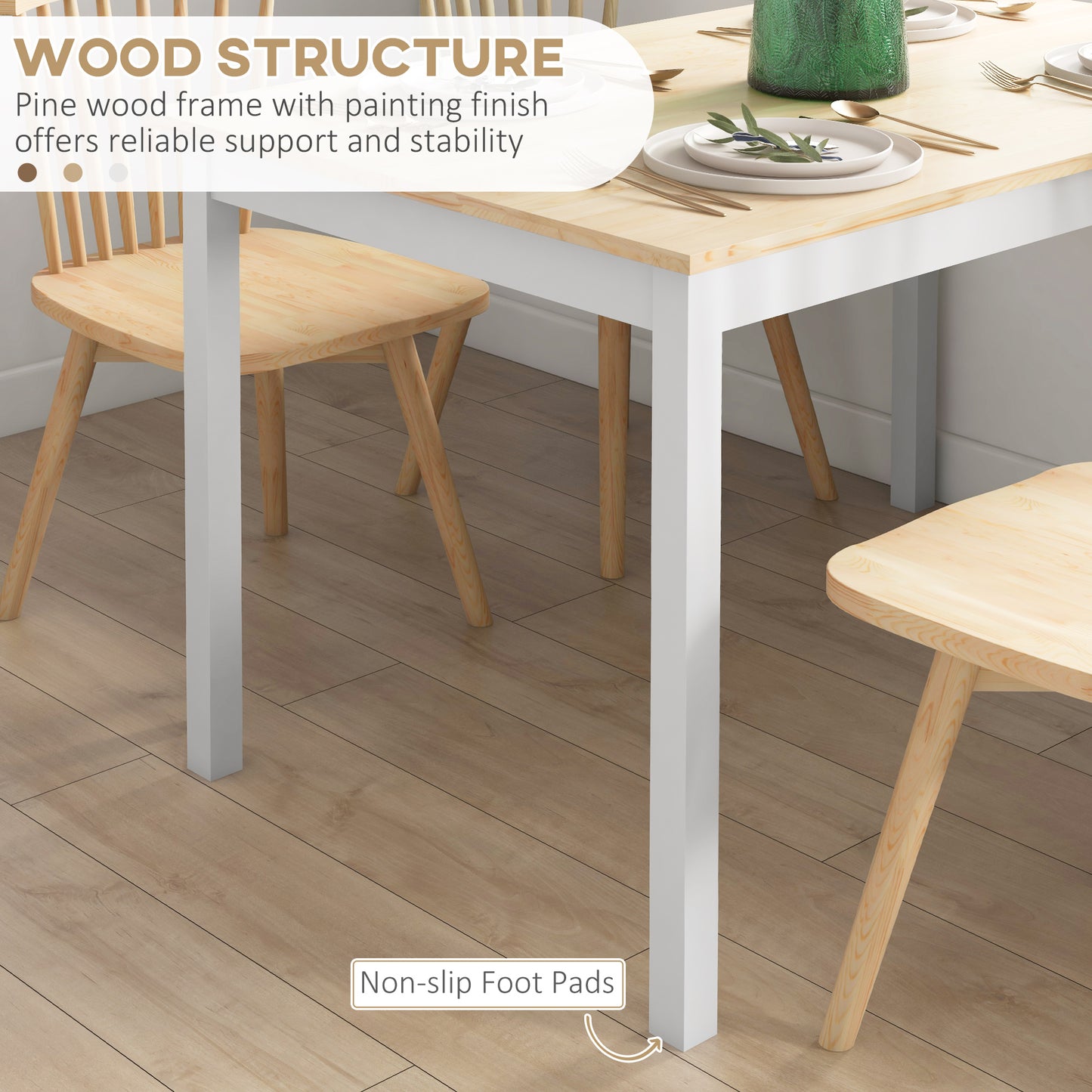 Sasoroma Solid Wood Natural 4 Seater Farmhouse Style Dining Table