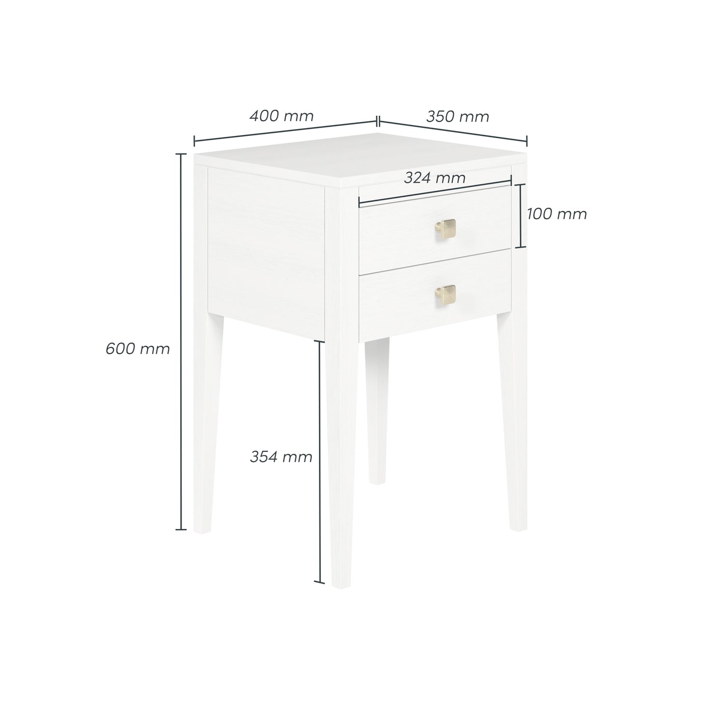 Bilbo White Wood Grain Two Drawer Bedside Table