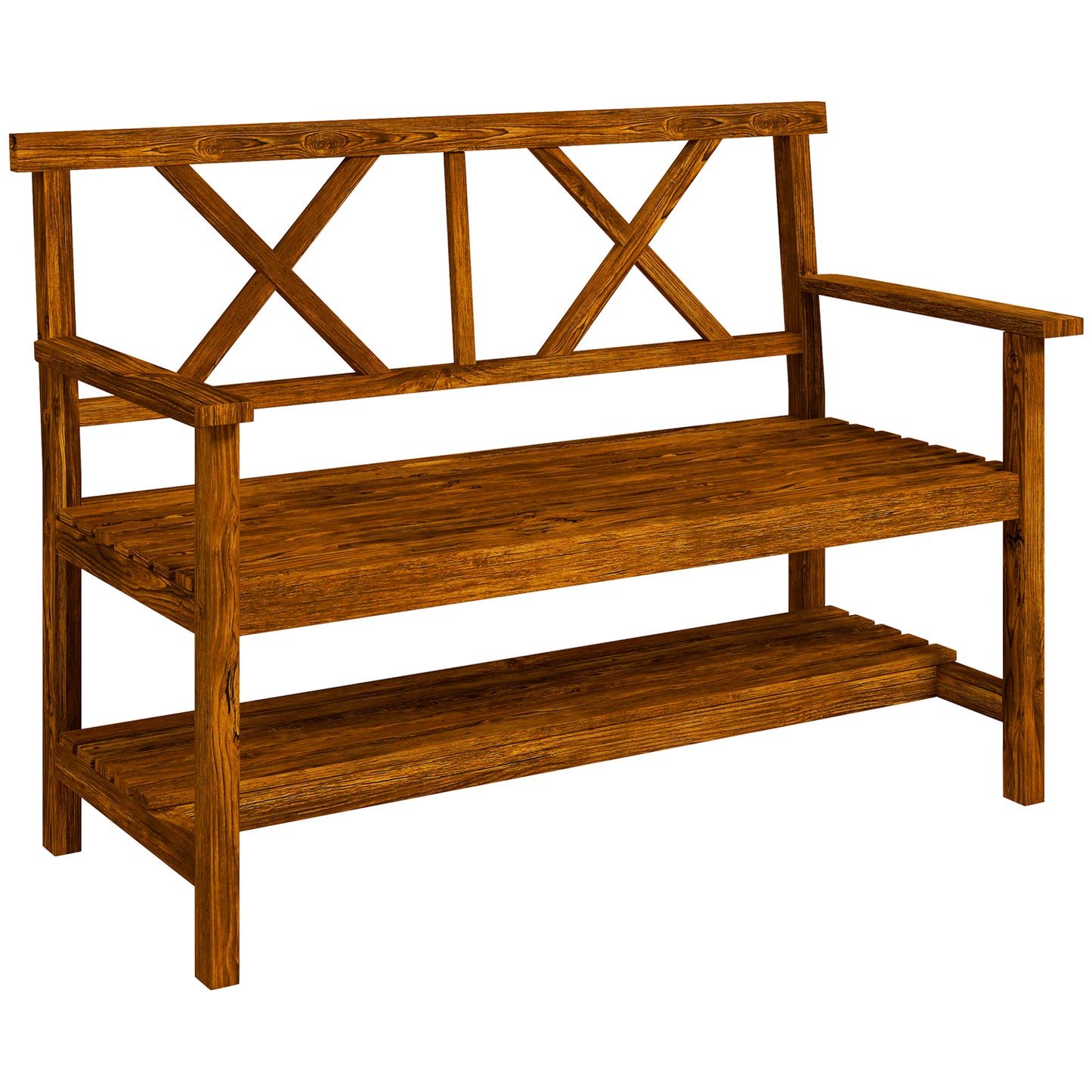 Tussora Fir Wood Natural 2 Seater Garden Bench With Lower Storage Shelf