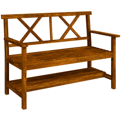 Tussora Fir Wood Natural 2 Seater Garden Bench With Lower Storage Shelf