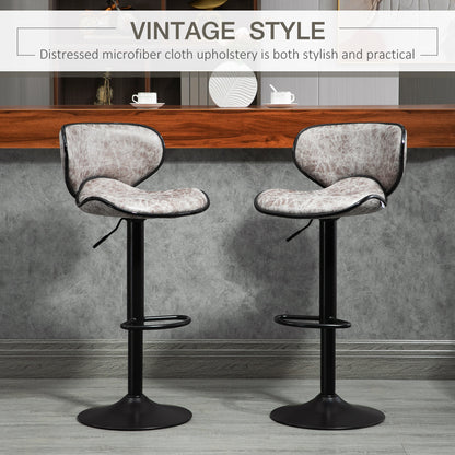 Lila Microfiber Grey Adjustable Swivel Bar Stools Set Of 2 With Armless Design