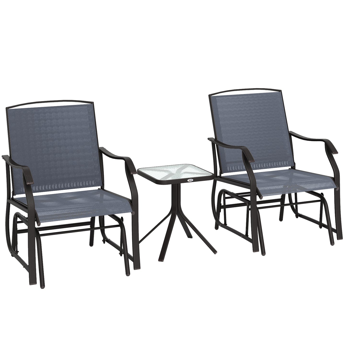 Banafa Outdoor Glider Rocking Bistro Set With 2 Chairs And Matching Table Grey