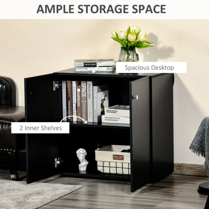 Cosofi Black Wood Freestanding Storage Cabinet 2 Doors 2 Shelves