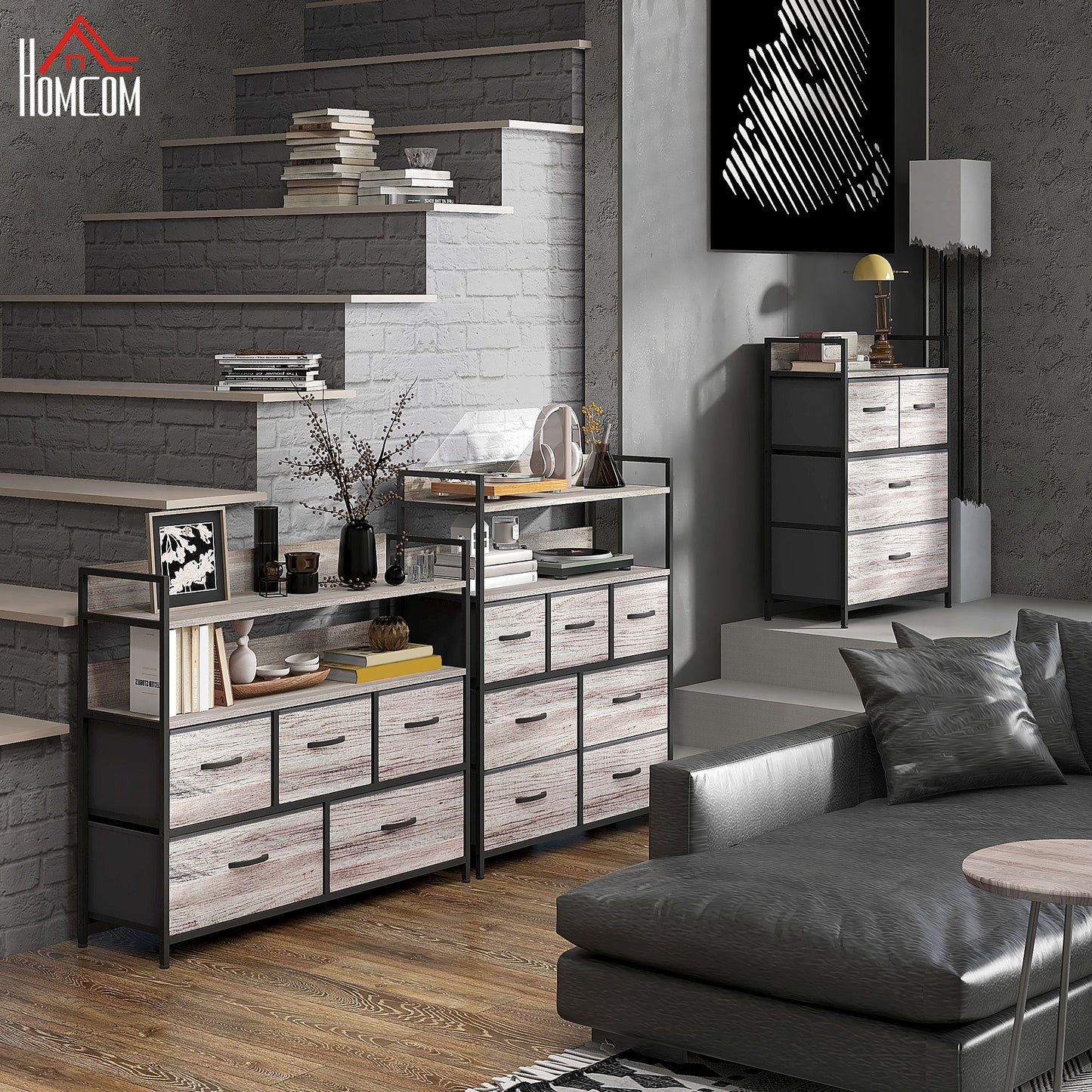 Doyo Elso Fabric And Wood Grey Wood Effect 4 Drawer Rustic Storage Chest