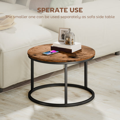 Pasu Set Of 2 Round Nesting Coffee Tables Metal And Wood Rustic Brown
