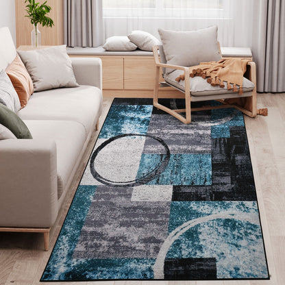 Sero Zino Polypropylene Blue Geometric Area Rug 160 x 230 cm