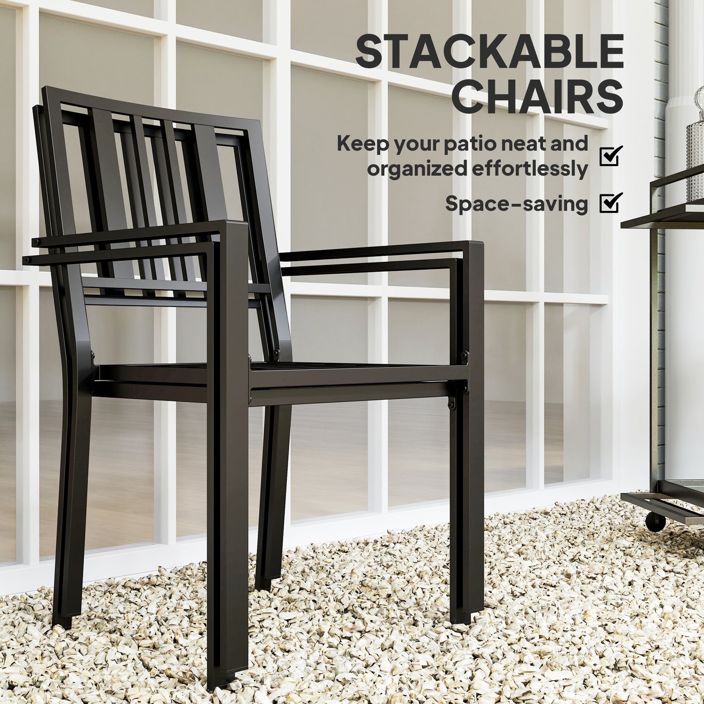 Moyolo Set of 2 Metal Black Minimalist Outdoor Garden Chairs