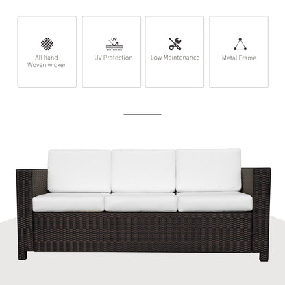 Sediri Brown Rattan 3 Seater Garden Outdoor Sofa With White Cushions