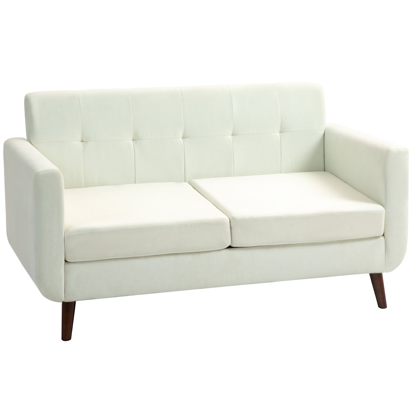 Yofi Off White 2 Seater Sofa With Tufted Back Dark Wooden Angled Legs