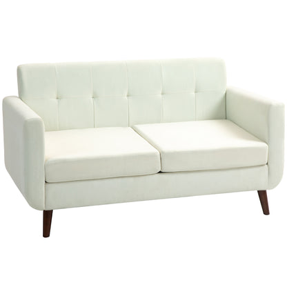 Yofi Off White 2 Seater Sofa With Tufted Back Dark Wooden Angled Legs