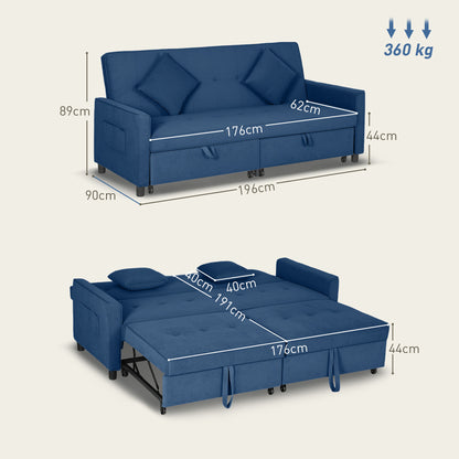 Sarova Difa Blue Fabric 3 Seater Convertible Sofa Bed