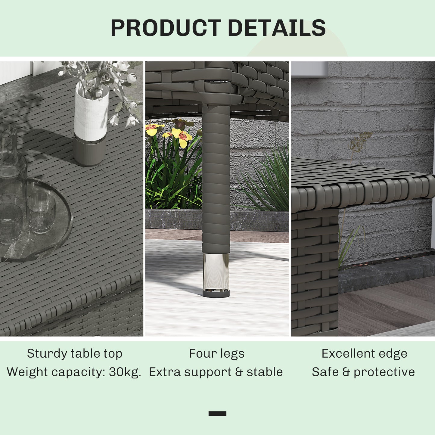 Nari Grey Rattan Outdoor Side Table With Woven Top