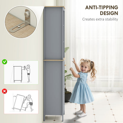 Pahafi Tall Bathroom Linen Storage Cabinet With Shelves And Cupboard Door In Grey