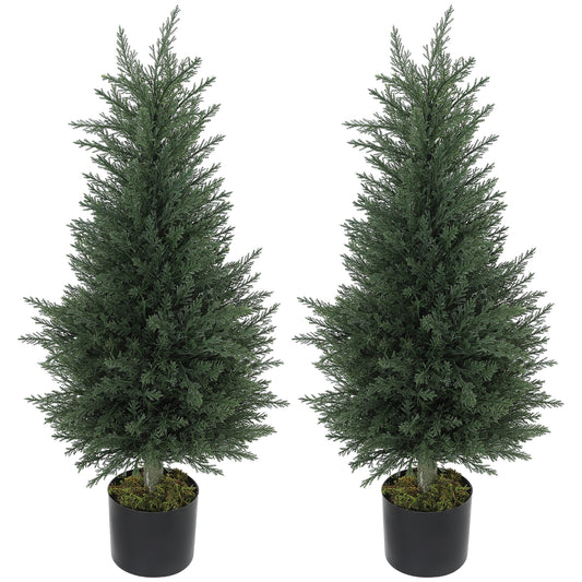 Lusa Set Of 2 Outdoor Artificial Cypress Trees H8 90cm With UV Resistant Finish