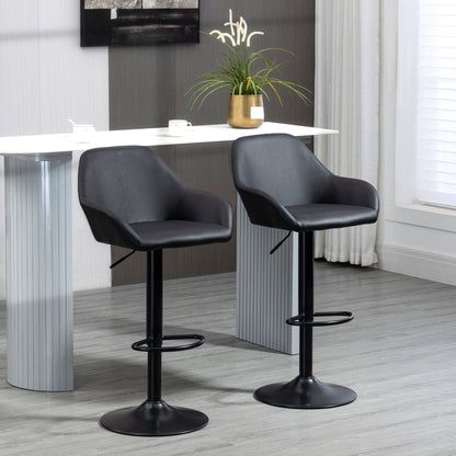 Falani Set Of 2 Black Faux Leather Adjustable Bar Chairs With Armrests