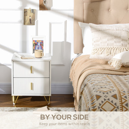 Nehana Set Of 2 Wooden White And Gold Tone 2 Drawer Bedside Chests