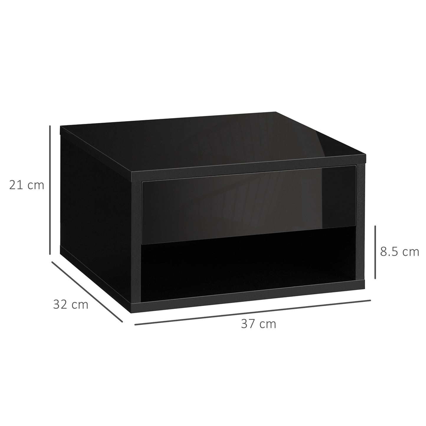 Fisaro Set Of 2 High Gloss Black Floating Bedside Tables 1 Drawer 1 Shelf