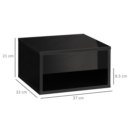 Fisaro Set Of 2 High Gloss Black Floating Bedside Tables 1 Drawer 1 Shelf