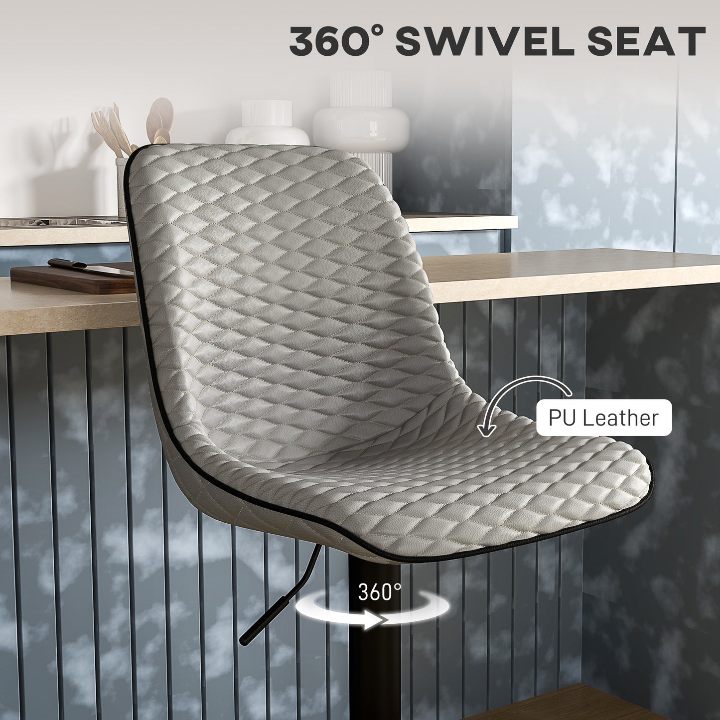 Sota Faux Leather Grey Bar Stools Set Of 2 With Padded Seats