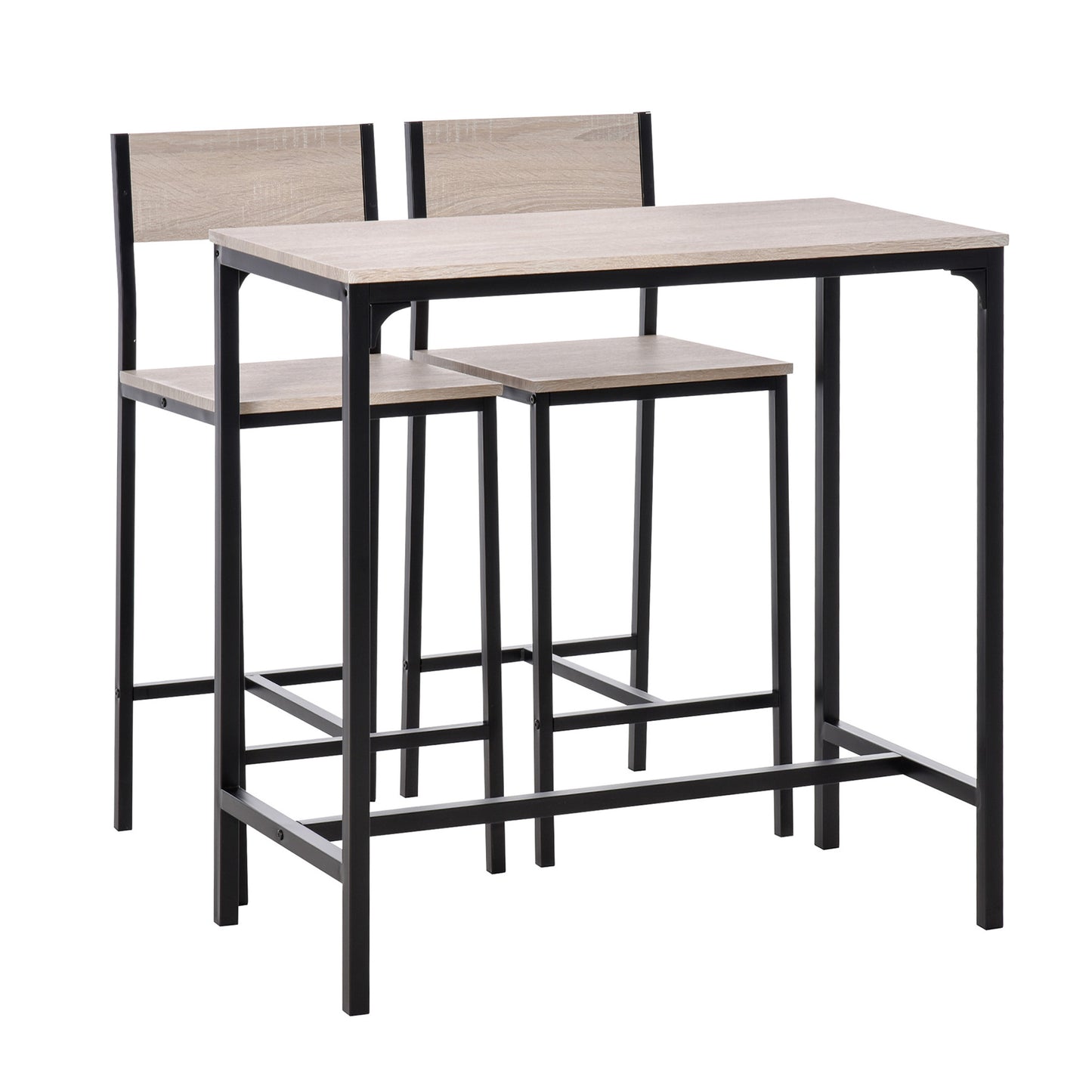Noro Metal And Wooden Industrial 3 Piece Breakfast Bar Set With Stools