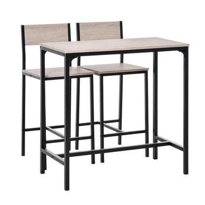 Noro Metal And Wooden Industrial 3 Piece Breakfast Bar Set With Stools